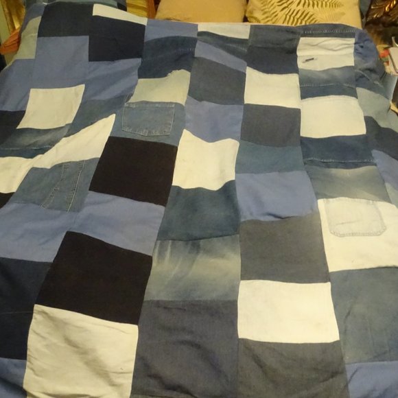 Quilt made from recycled denim, size 68" x 72"